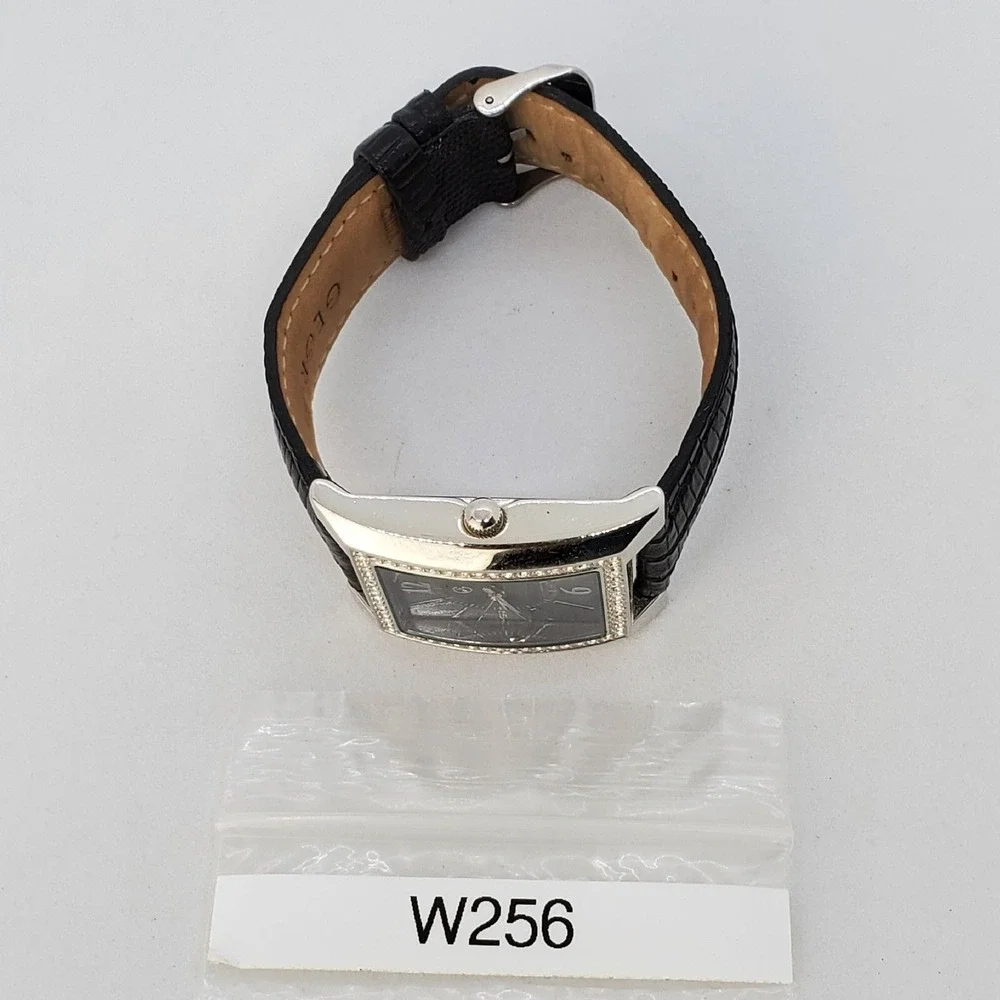 GEGRGE 38MM Women's Watch Crystal Bezel Black Leather Band Straps New Battery‎